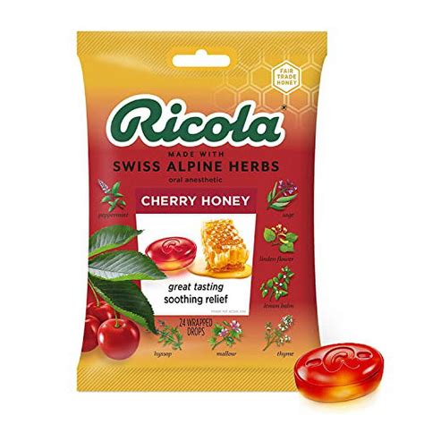 Ricola Cherry Honey Throat Drops 24 Drops Naturally Soothing Relief