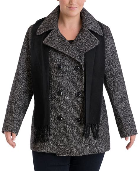 London Fog Plus Size Double Breasted Peacoat And Scarf Macys