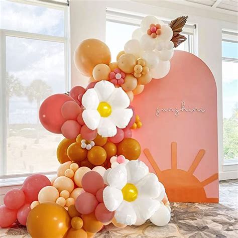 Daisy Balloon Garland Flower Theme Groovy Balloons Arch Pastel White