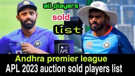 Apl 2023 Auction Sold Players List Andhra Premier League Season 2