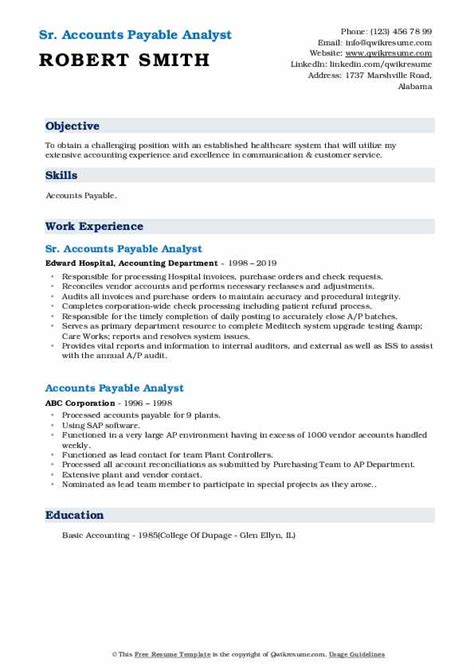 Accounts Payable Analyst Resume Samples Templates For