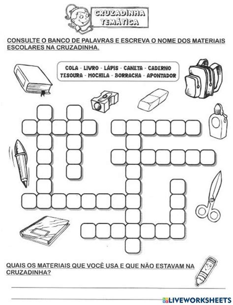 Cruzadinha Materiais Escolares Worksheet Escolares Material Escolar