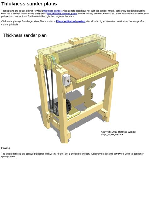 Thickness Sander Plans Pdf Belt Mechanical Woodworking
