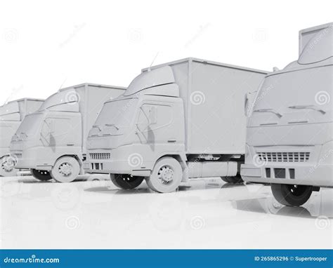 Lots Of Cargo Delivery Trucks On A Light Background Stock Illustration