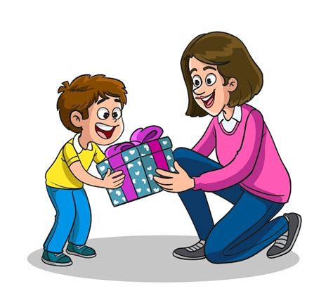 Ilustraci N De Vector De Madre Dando Un Regalo A Su Hijo Concepto De