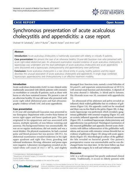 Pdf Synchronous Presentation Of Acute Acalculous Cholecystitis And