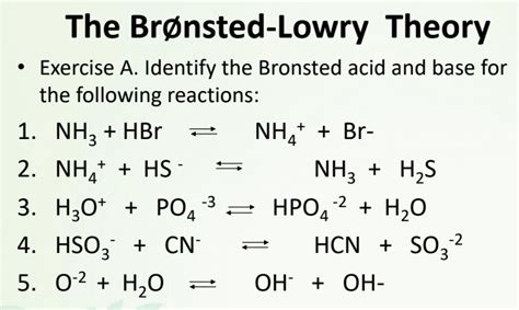 Solved The Brønsted Lowry Theory • Exercise A Identify The