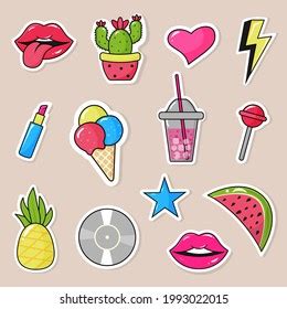 Retro Pop Art 80s90s Sticker Bundle Stock Vector Royalty Free