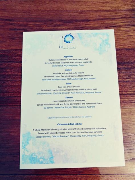 Ithaa Undersea Restaurant Menu