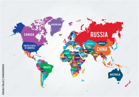 Colorful Hi Detailed Vector World Map Complete With All Countries Names