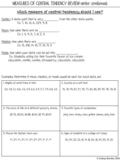 Measures Of Central Tendency Mean Median And Mode Worksheets Answers