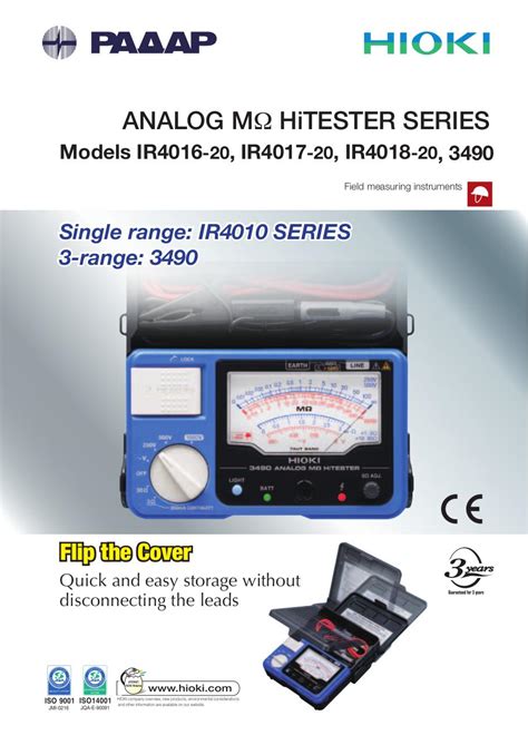 Analog MΩ Hitester Series Models Ir4016 20 Ir4017 20 Ir4018 20 3490 By Hioki Hioki Ir4017