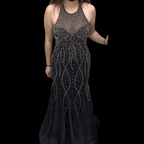 Xscape Black Beaded Halter Mermaid Prom Dress Evening Gem