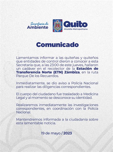 Ambiente Quito on Twitter ATENCIÓN