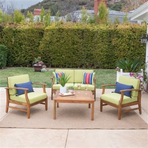 Noble House Perla 5 Piece Outdoor Acacia Wood Conversation Set In Green