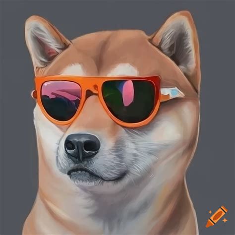 Hyper Realistic Drawing Of A Shiba Inu Wearing Orange Sunglasses On Craiyon