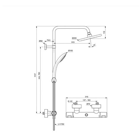 Coloana Dus Ideal Rain T25 Cu Termostat Ceratherm Negru Ideal