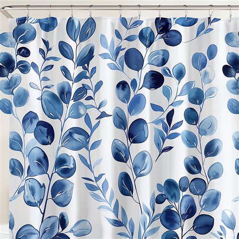 Indigo Eucalyptus Watercolor Shower Curtain Elegant NatureInspired