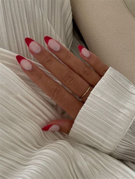 Half Dipped Red French Tip Nails Classy Nails Simple Nails Cute Nails