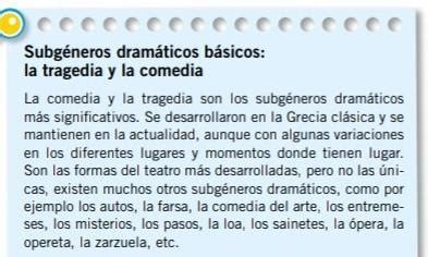 hacer resumen de subgéneros dramáticos básicos la tragedia y la comedia