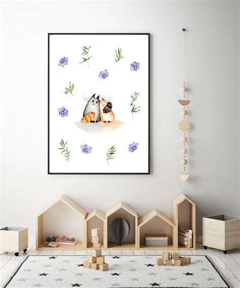 Cats Hugging Watercolor Cat Painting Nursery Wall Decor - Etsy