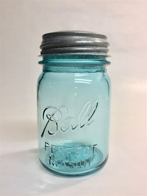 5 Inch Ball Perfect Mason Jar With Zinc Lid Vintage 1920s 1930s Perfect Mason Blue Mason