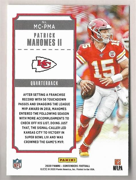 PATRICK MAHOMES II 2020 PANINI CONTENDERS MVP INSERT MC PMA CHIEFS EBay