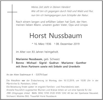 Traueranzeigen Von Horst Nussbaum Rz Trauer De