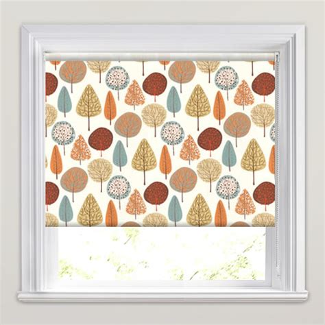 Trees Patterned Roller Blinds In White Orange Blue Brown And Lime