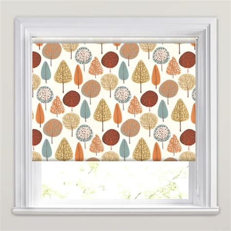 Trees Patterned Roller Blinds in White, Orange, Blue, Brown & Lime