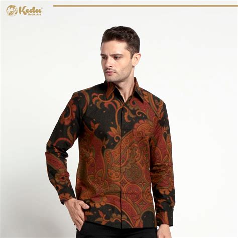 Jual Kedu Batik Katun Bola Kasti Hitam Kemeja Batik Pria Lengan Panjang