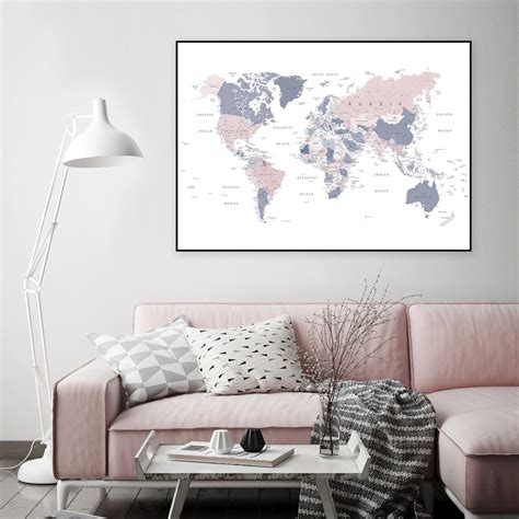 World Map Downloadable Print Pink Blue Map of the World Large - Etsy