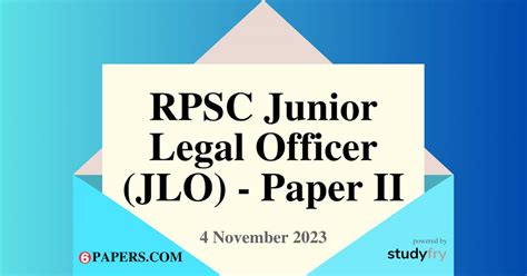 RPSC Junior Legal Officer JLO Exam 4 November 2023 Paper 2 English