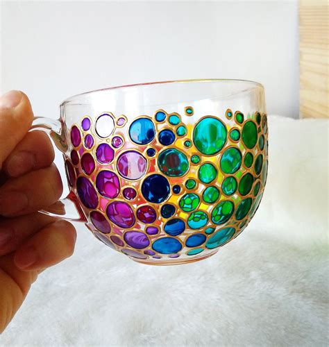 Rainbow Big Mug Colored Hand Painted Glass Jumbo Coffee Mug With Funny