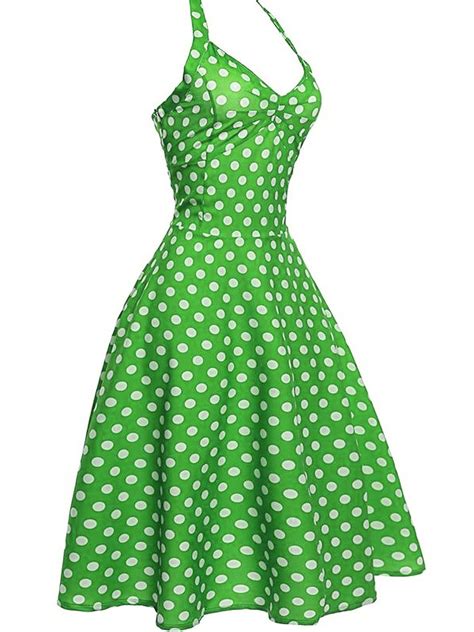 1950s Polka Dot Halter Swing Dress Retro Stage Chic Vintage Dresses And Accessories Halter