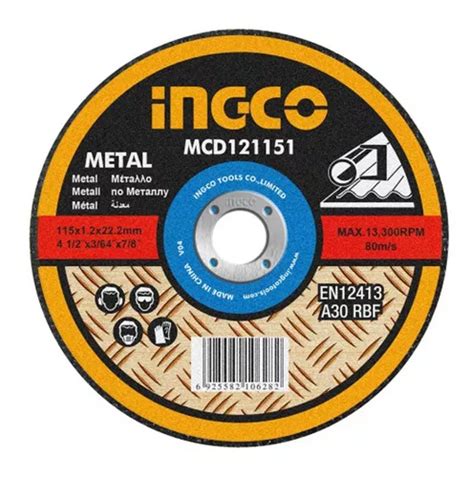 Pack 10 Discos De Corte Fino A inox 115mm 1 2mm Ingco Cuotas sin interés