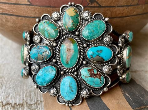 RESERVED For S 81g Huge Matrixed Turquoise Cluster Cuff Bracelet By