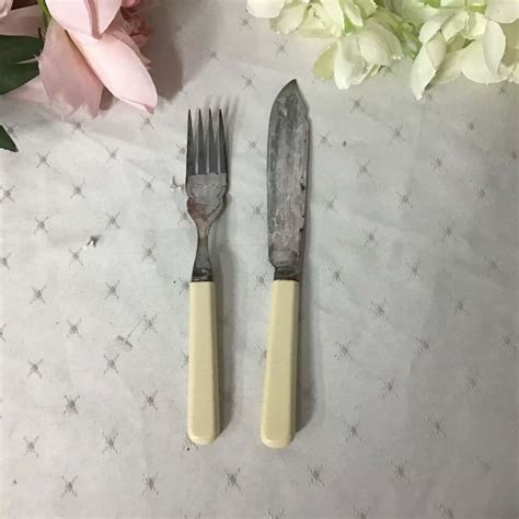 Vintage Faux Bone Handled Epns Set Of Fish Knives Forks In Case