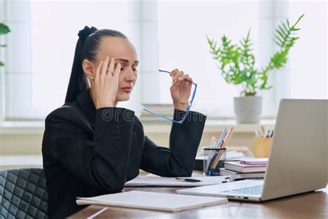 Tired Sad Business Woman At The Workplace Stock Photo Image Of