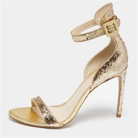 Sophia Webster Gold Glitter And Leather Nicole Ankle Strap Sandals Size