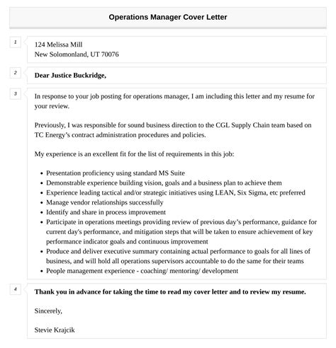 Operations Manager Cover Letter Velvet Jobs