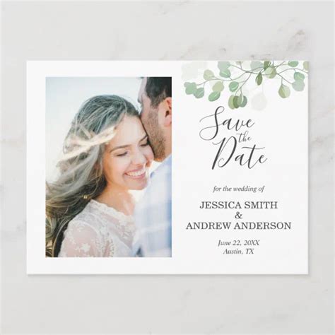 Eucalyptus Save The Date Postcard Elegant Greenery Zazzle