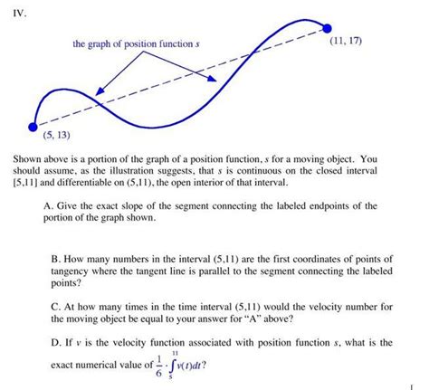 Solved IV. the graph of position functions (11, 17) (5, 13) | Chegg.com