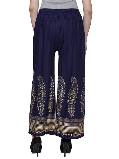 Rayon Gold Print Navy Blue Palazzo Pant G Creation Pant