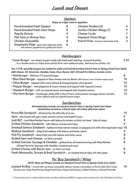 Menu Of Spring Creek Restaurant In Lodi Wi 53555