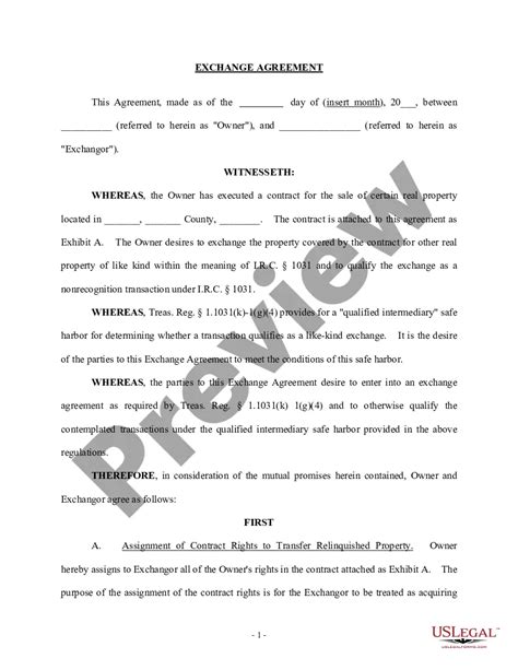 Exchange Agreement With In Contra Costa US Legal Forms