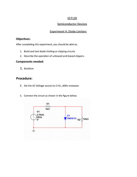 Week2 Lab 4 Diode Limiters-OL - EET Semiconductor Devices Experiment 4 ...