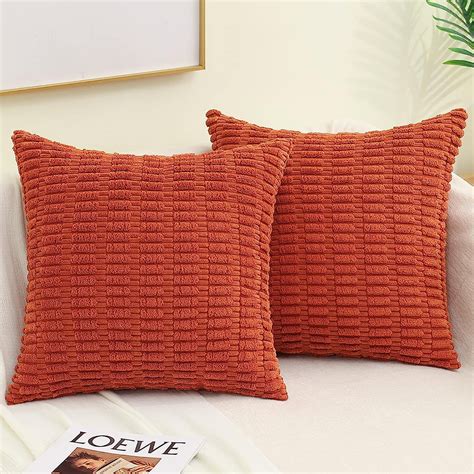 Throw Pillow Covers 18x18 Set Of 2 Soft Corduroy Striped Square Pillow