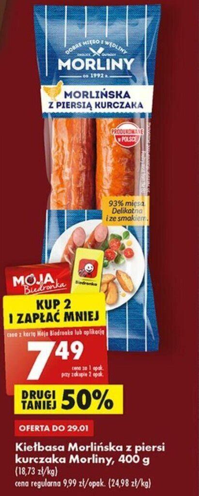 Promocja Morliny Kiełbasa Morlińska z piersi kurczaka 400g w Biedronka