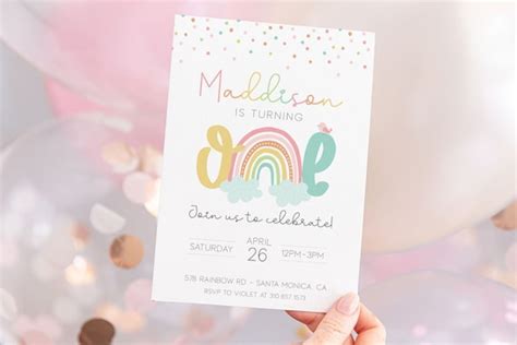 Rainbow First Birthday Invitation 1st Birthday Invitation Template